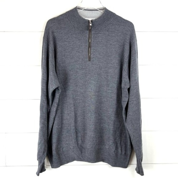 PETER MILLAR Men XXL Crown soft Napa trim wool silk 1/4 zip sweater gray